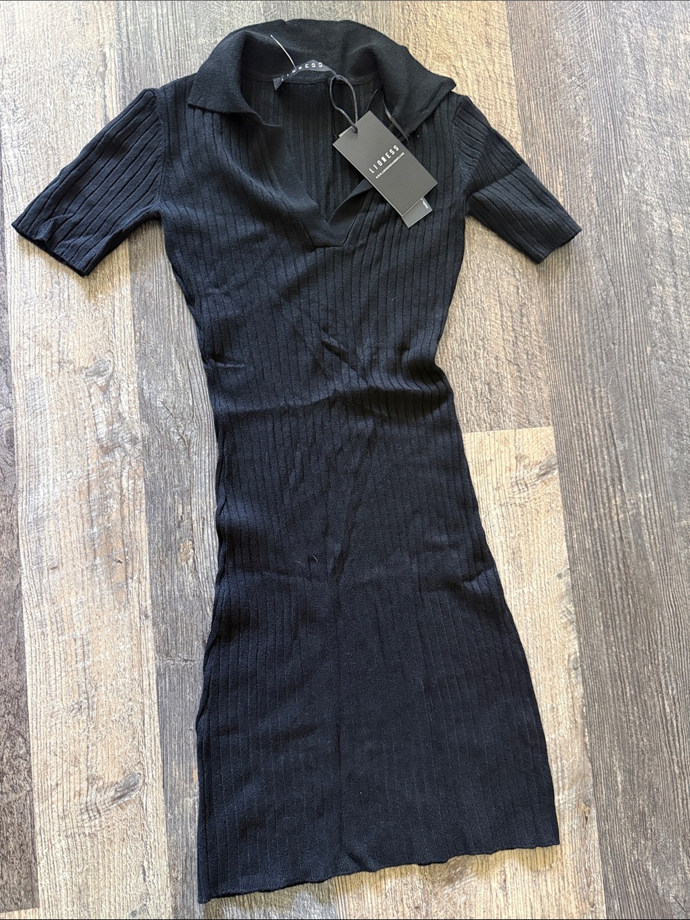 Lioness Black Ribbed Midi Polo Dress